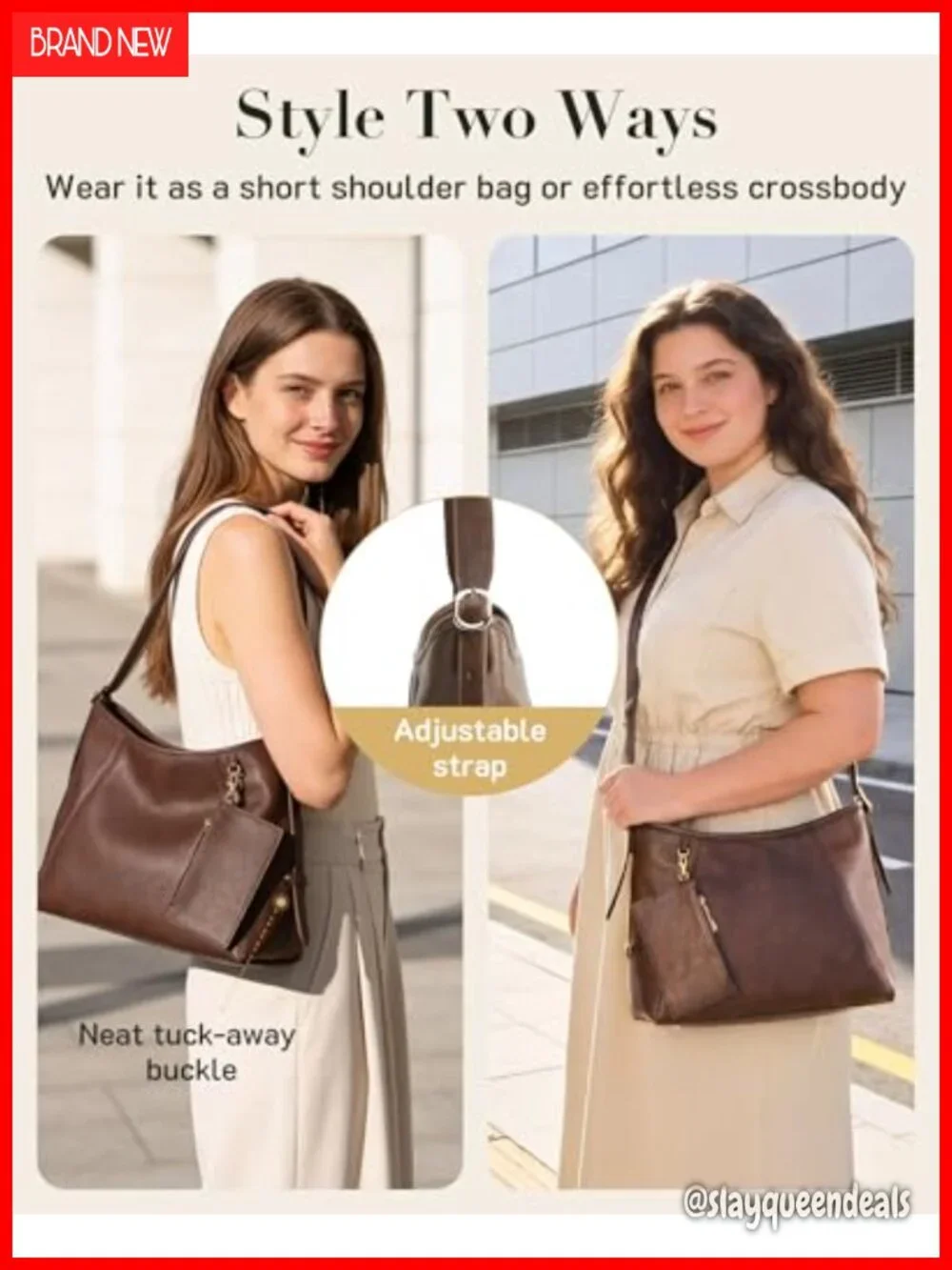 PU Leather Hobo Bag Crossbody Shoulder Tote with Detachable Pouch